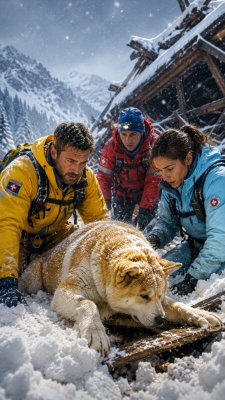 Tijdens een verschrikkelijke sneeuwstorm hoorde hij een zwak geblaf onder de sneeuw vandaan — toen ze de enorme hond opgroeven, schokte iedereen wie ze met haar eigen lichaam beschermde