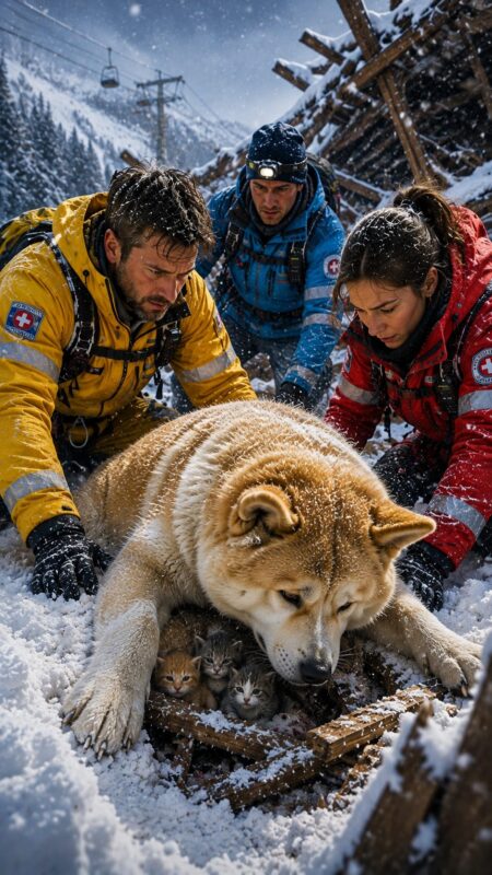 Tijdens een verschrikkelijke sneeuwstorm hoorde hij een zwak geblaf onder de sneeuw vandaan — toen ze de enorme hond opgroeven, schokte iedereen wie ze met haar eigen lichaam beschermde