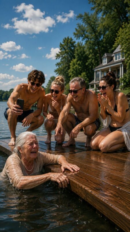 De kleinzoon wilde beroemd worden door zijn oma het meer in te duwen, maar hij had nooit kunnen bedenken wie er de volgende dag naast haar zou verschijnen en iedereen zou schokken
